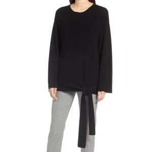 Halogen, Crewneck Black Sweater with Tie on Bottom, Size Medium